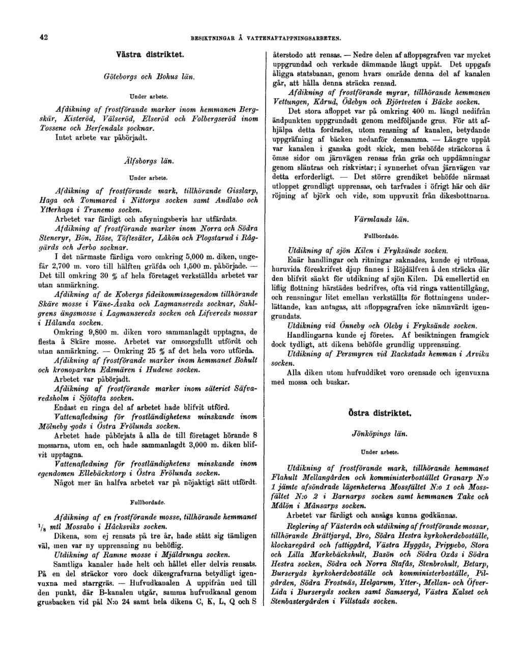 42 BESIKTNINGAR Å VATTENAFTAPPNINGSARBETEN. Västra distriktet. Göteborgs och Bohus Under arbete. län.