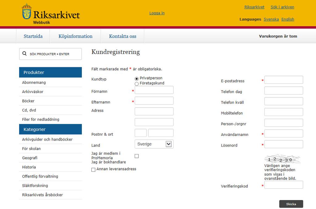Har du redan ett konto hos SVAR loggar du in i Digitala forskarsalen med samma uppgifter som tidigare.