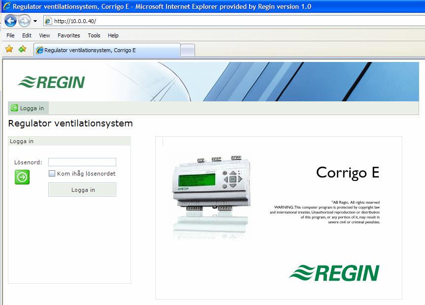 11.4 Logga in på websidan Så här ser inloggningssidan till Corrigon ut när den är publicerad