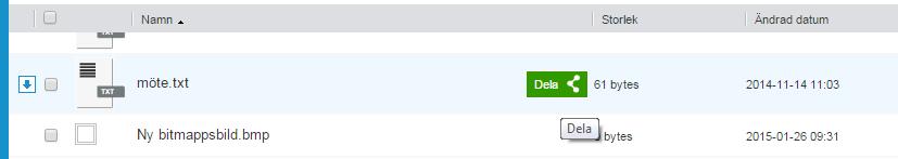 Dela externt Om man vill dela filer och mappar externt till någon utanför teamet så använder man Dela-knappen som visas om man för