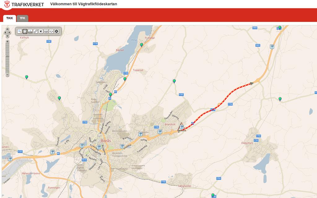 Sida 71 (148) Årsmedeldygnstrafiken år 2015 för Rv40, öster om trafikplats 89 (Kyllaredsmotet) är 17 610 fordon, varav 2 150 lastbilar.