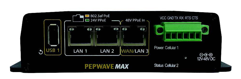 Pepwave MAX Mobila Routers Pepwave MAX On-The-Go USB Port (Stöd för 3G/4G LTE modem) 10/100M Ethernet WAN 12V DC 1A