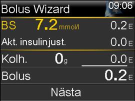 EXEMPEL PÅ EN BOLUSBERÄKNING Med Bolus Wizard kan du: ge en korrektionsdos: ange endast blodsockervärdet. ge en måltidsdos: ange endast kolhydratmängden.