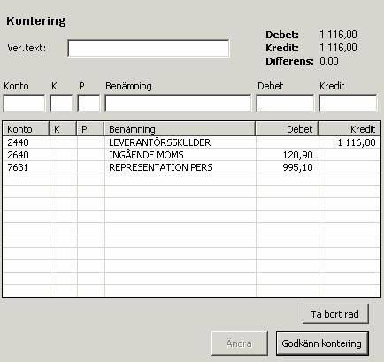 För att ställa in leverantörens momssats, klicka ja. Den beräknade momssatsen visas alltid i ett textfält till höger. Textfältet får olika färg beroende på vad som matats in.