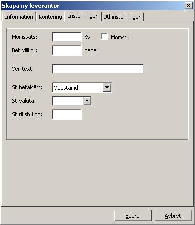 Utlandsinställningar Bankkontonr (t.ex. IBAN) Leverantörens bankkontonummer. Bankadress (BIC/SWIFT) BIC/SWIFT-kod till leverantörens bank.