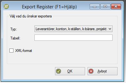 Tryck på knappen "OK" och du får välja en katalog där filerna kommer skapas, en för varje register. Dessa kan sedan importeras i Dinumero som visas i Avsnitt 6, Register.