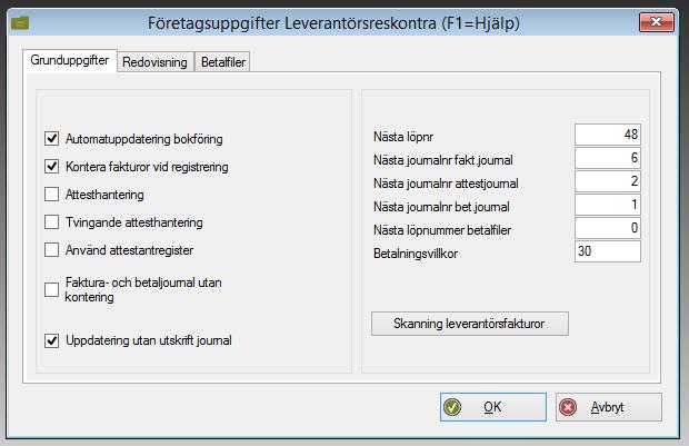 För att det automatiskt skall skapas verifikationer i bokföringen vid importen av de filer som Dinumero exporterar måste man i samma dialog bocka för valet "Automatuppdatera bokföring".