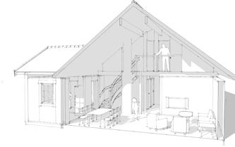 arkitektens idé Sommen 99 har fått en lite annorlunda planlösning där entrén leder in till köket och en tydlig avskiljning mellan husets öppna och mer privata delar.