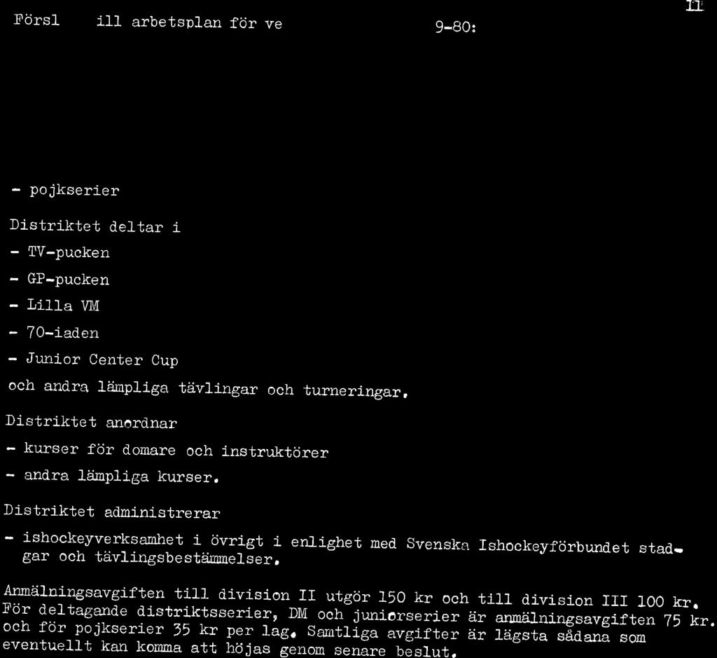 Förs1 At iii rbetsp ln för ve rksnhet såret l-97 9-80: ÏI: Distriktet srnmnstälr-er serier och upprättr serieprogrm för - ntionell serler på uppdrg v svensk rshockeyförbundet - distriktsserier -