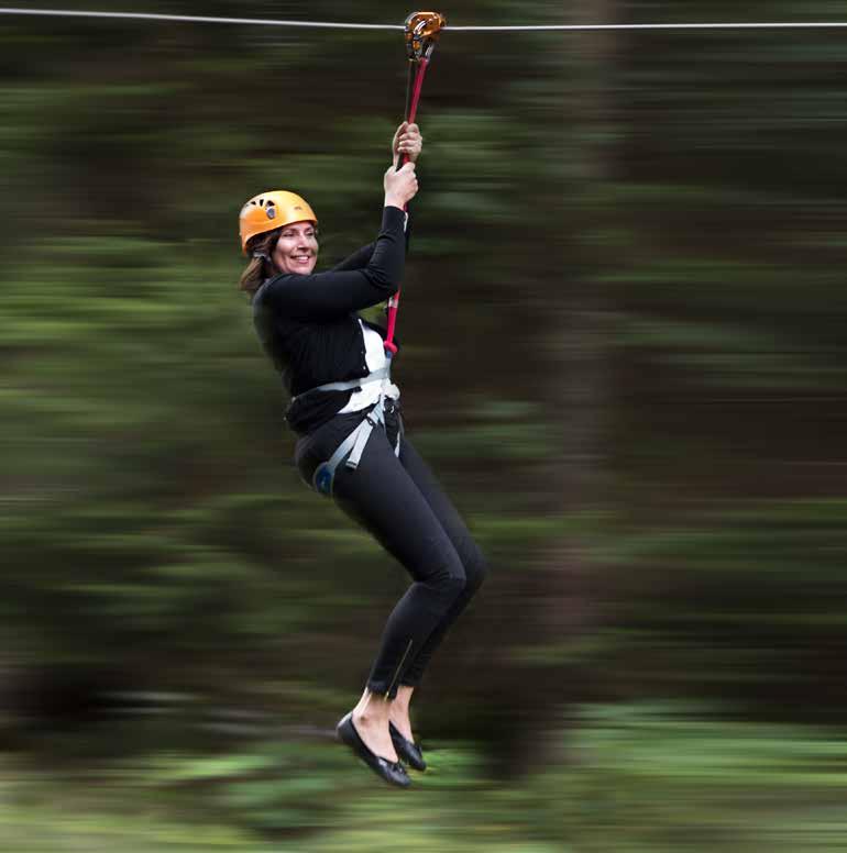 Högt upp i luften över den angränsande backen finns numera två stycken ziplinor. Hängande i linan flyger du nerför backen i 70 kilometer i timmen och får en helt ny utblick över det vackra landskapet.