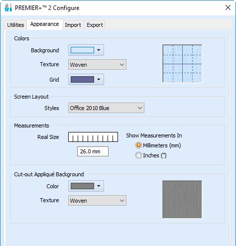 Utilities (verktyg) Appearance (utseende) Kontrollera installationen av PREMIER+ 2 Embroidery System Registrera programmet Aktivera PREMIER+ 2 Embroidery System Sök efter nya typsnitt, trådar och