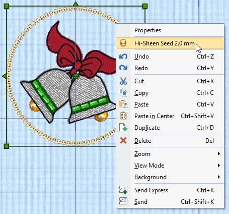 Snabbmenyn och enskilda broderier Använd snabbmenyn för redigeringsfunktioner för enskilda broderier, såsom storlek och rotation. Högerklicka på broderiet och välj en funktion i snabbmenyn.