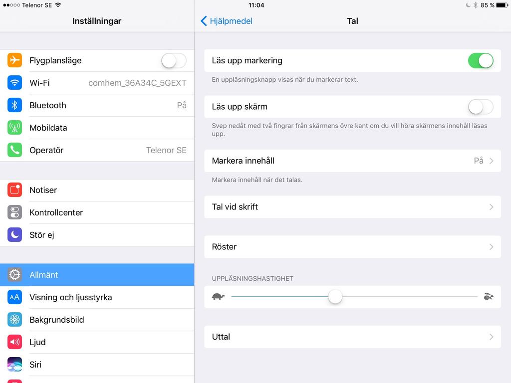 INBYGGD TALSYNTES Läs upp markering" är en funktion som finns inbyggd i ipad.