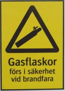 som hanterar brandfarlig gas ska ha kunskap om riskerna och tilläcklig kompetens om hur utrustningen hanteras på ett säkert sätt - acetylenflaska ska ha bakslagsskydd och backventil - förvaringsplats