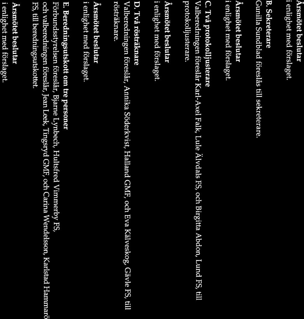 B. Sekreterare Gunilla Sundbiad föreslås till sekreterare. C.