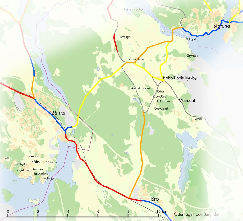 Från Bålsta och Bro till Sigtuna Från Bålsta föreslår vi också en helt ny cykelväg till Sigtuna som skulle korta avståndet mellan orterna till bara 11 km.