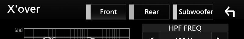 ÑÑInställning av crossovernätverk Du kan ställa in en delningsfrekvens för högtalarna. 1 Tryck på [X over]. 2 Tryck på högtalaren som du vill ställa in. 3 Ställ in varje funktion som följer.