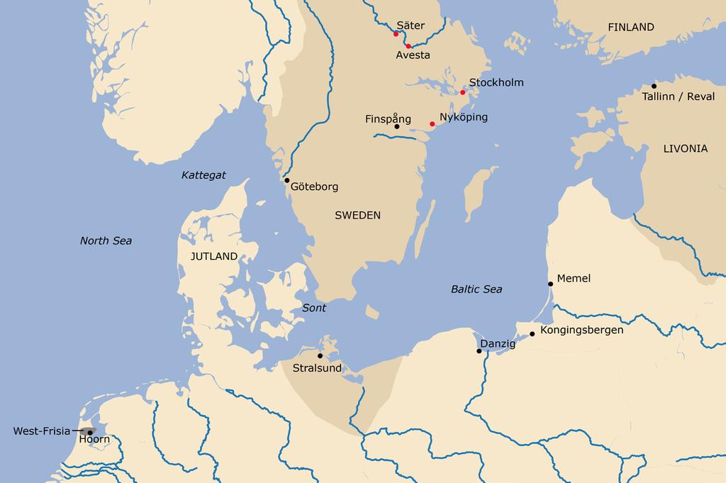 META 2017 Figure 15. Map of Europe showing the Kingdom of Sweden around 1675 and West Frisia. Red dots are places of mint. town plan of the town of Göteborg founded by King Gustav II Adolf in 1621.