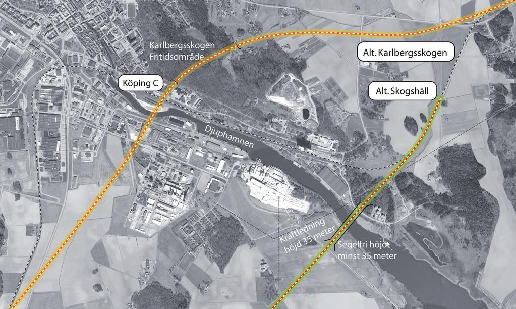 Köping Alt Norr E18 Kolbäck Alt Karlbergsskogen Alt Skogshäll Arboga Nytt dubbelspår förbi Köping och Arboga. Dagens dragning av Mälarbanan genom Köping är krokig och har låg hastighetsstandard.