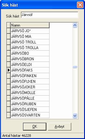 Register 8.1.2 186 Grafik för häst Via en dialog kan du välja att skriva ut stapeldigram för aktuell häst.