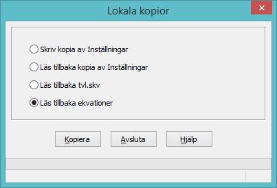 Inställningar 230 Dessa filer kan du återläsa (Läs tillbaka kopia av Inställningar) tex efter att du laddat ny programvara och läst in alla datafiler.