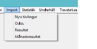 231 Travstatistik Tävlingsfiler Odds Resultat 10.1 Tävlingsfiler Tävlingsfiler laddas via Internet från www.travstat.