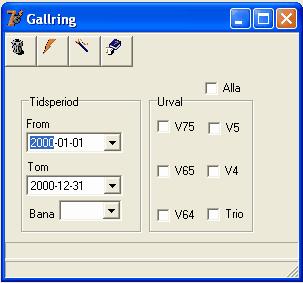 283 12.7 Travstatistik Gallring För att skapa en ny databas med enbart V75 tävlingar använder man med fördel denna funktion. Ladda upp en ny komplett databas som heter V75.