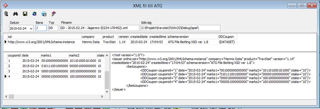 Den skapar dataseten du kan se nedan och även XMLfilen på disk samt den XML fil du ser i bilden nedan.