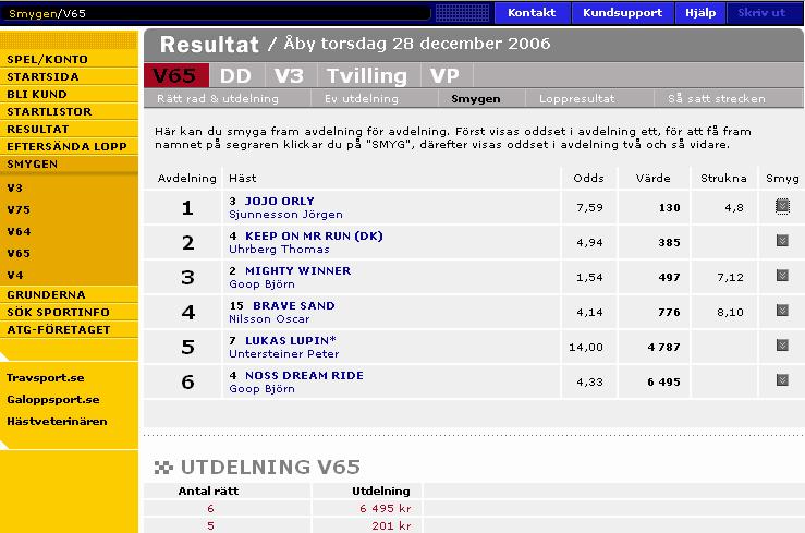 65 Travstatistik 5.5.15 ATG Smygen Genom att klicka på knappen Smygen kopplar du upp mot ATG och visar resultatet för aktuell tävling så långt det är klart. 5.5.16 Skapa system När du har valt tävling kan du öppna nedanstående dialog och direkt skapa ett reducerat system som högst kostar det du har angett i bilden.