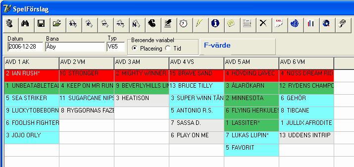 Program 68 Du kan även manuellt i bilden ta bort hästar genom att radera nr och namn från en ruta.
