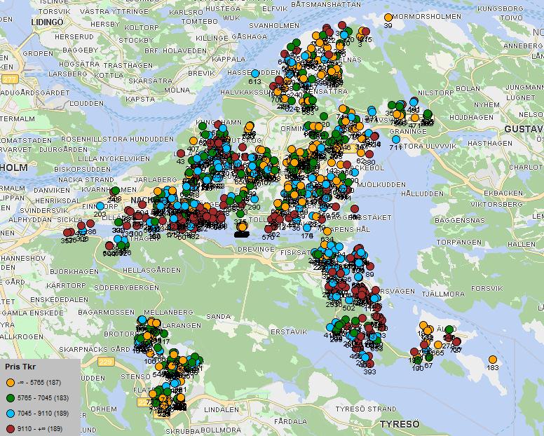 2016-03-09 8 Geografisk belägenhet och försäljningpriser uppdelat på fyra värdeintervall 4 Värdering 4.