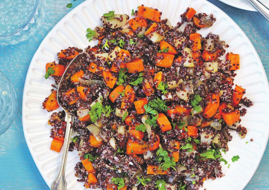 RECEPT 1 25 min 468 kcal/port Fett 33% Kolhydrater 26% Protein 41% Quinoa med rotfrukter och stekt lax Quinoa med färgglada grönsaker och lax.