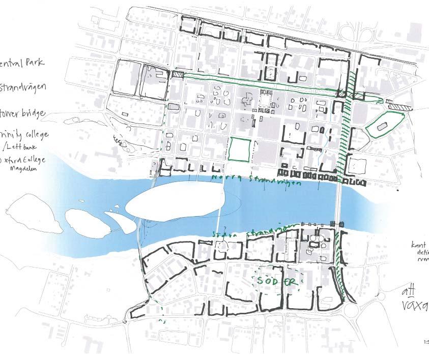 Här finns stora ytor, ett område med plats för lite högre bebyggelse, stadens nya framsida Fondbyggnad(er) som avslut på Kanalgatan?