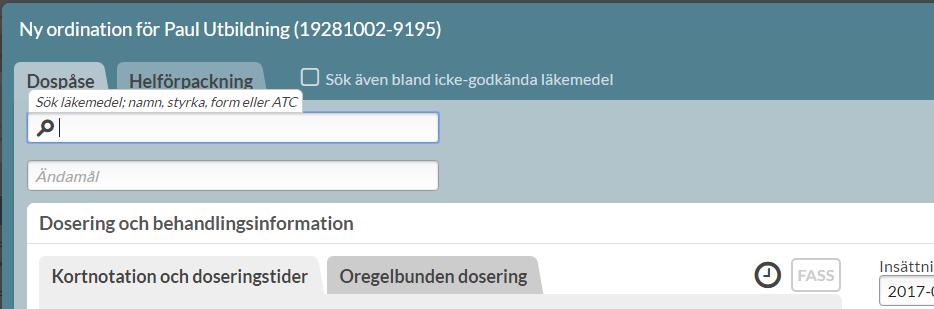 Bockrutan Sök även bland icke godkända läkemedel behövs för att söka på icke godkända läkemedel och behandlas i kapitlet Icke godkända läkemedel Du kommer automatiskt in i fliken Dospåse och härifrån