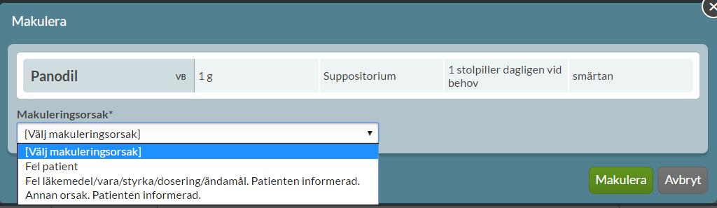 15.6 Makulera ett recept Makulera ett recept gör du endast i de fall du förskrivit fel, antingen på fel patient eller fel med läkemedlet på något sätt och kan endast göras fram till första uttaget