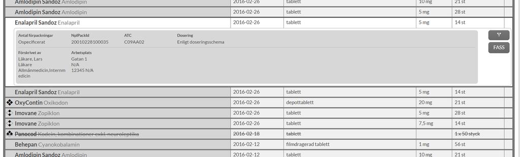 Läkemedelsform i alfabetisk ordning Narkotikaklassning visas med symbol längst till vänster på raden Observera! Listan visar endast vad som hämtats ut på apoteket.