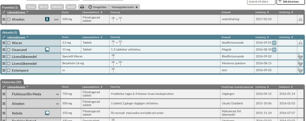 8.3 Listans indelning Läkemedlen i en patients läkemedelslista är uppdelade i 3 olika avsnitt.