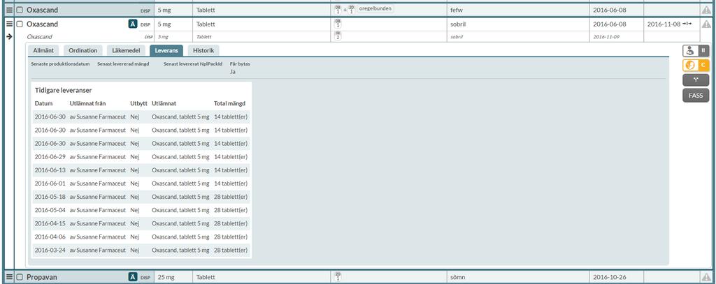 8.9.4 Leverans Under fliken Leverans ser du uppgifter om expeditioner som skett på receptet.