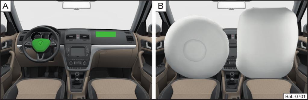 Frontairbags Bild 8 Placering av airbags/gasfyllda airbags Bild 9 Säkert avstånd från ratten Anvisningar för rätt sittställning Det är viktigt för förare och passagerare att hålla ett avstånd på