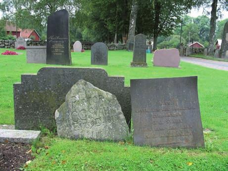 Gravsten från 1819 och minnesgravvård i gjutjärn över kyrkoherden O G Svahn Liten gravsten från 1834. nämns.