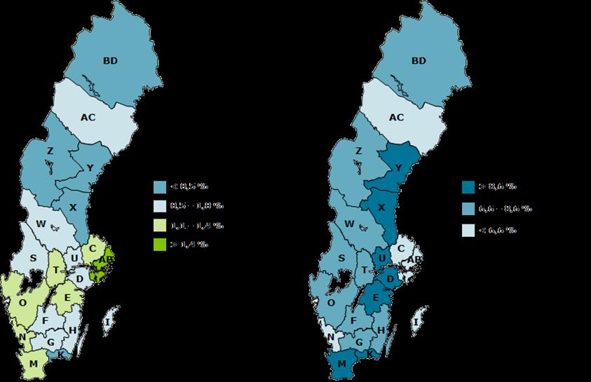 Stockholm sysselsättningsmotor i riket Prognos för sysselsättningsförändring kvartal 4 2017 mot föregående år, samt relativ arbetslöshet 2017 AB C D E F G H I K M N O S T U W X Y Z AC BD Stockholm