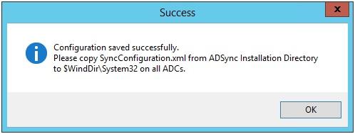 När all information är inskriven korrekt klicka på Save och denna ruta visas: Rutan informerar om att om man har flera domänkontrollanter så ska man kopiera konfigurationsfilen från den