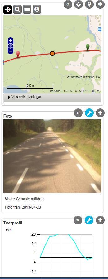 7.2.8 Karta, foto, tvärprofil vänstra delen av Analysera sträcka Du kan dölja hela kolumnen för att få se endast grafer. Klicka på första knappen (i verktygsdelen).