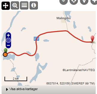 9 Mer om kartan Du kan få fram så kallade lager i kartan med data som hämtats från NVDB. Funktionen finns i alla kartorna i PMSV3.