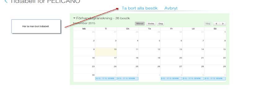 Användarguide 35 En säkerhetsruta kommer upp. Välj Skapa besök. För att se tidtabellen i översikt måste du välja period, exempelvis nästa månad.