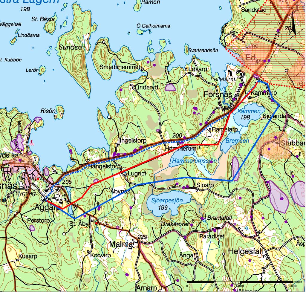 Kulturvärden för befintlig respektive alternativa sträckningar redovisas i figur 7. Figur 7. Kulturvärden Kammarp Rydsnäs. 4.