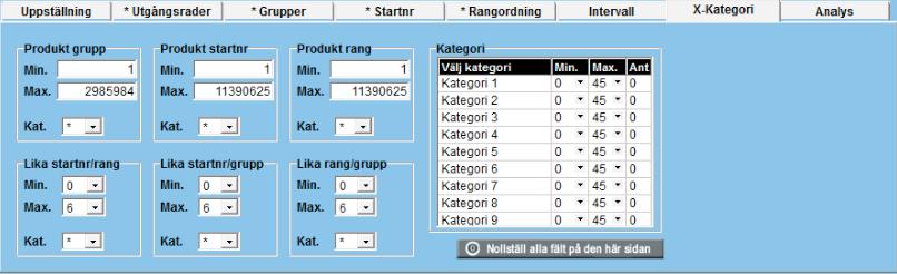 Intervall Startnummer Intervall 1 2 innebär summa startnummer på avdelningarna med de två lägsta startnumren som inträffar i vinstraden, Intervall 1 3 innebär de tre lägsta o.s.v. Om du använder Intervall 2 4 så spelar du summa startnummer på det näst lägsta numret t.