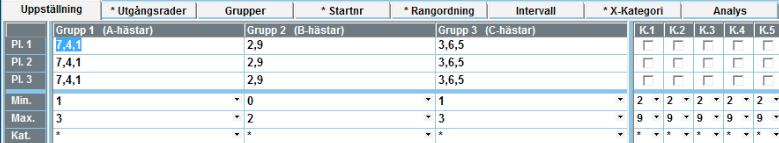 Trio, Grunduppställning I Trio kan du använda dig av upp till 12 grupper i din speluppställning som för övriga spelformer.