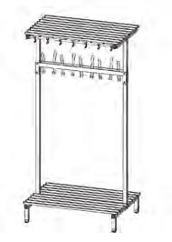 118M1001 Det finns bra utrymme för skor och mänga upphängnings möjligheter för kläder, klädstativ finns även med extra höjd för arbetskläder.