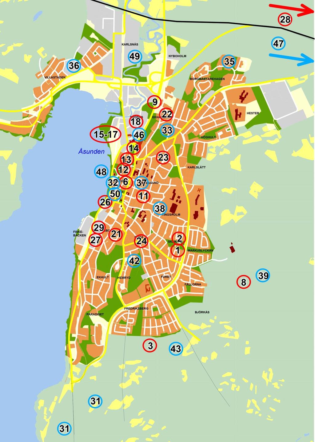 ÖVERSIKT ULRICEHAMNS TÄTORT PLANPRIORITERINGAR HÖSTEN 2016 Röda cirklar